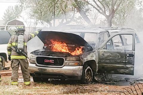 A GMC burst into flames