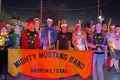 Spirit of the Plains Band marched in Andrews Christmas Parade